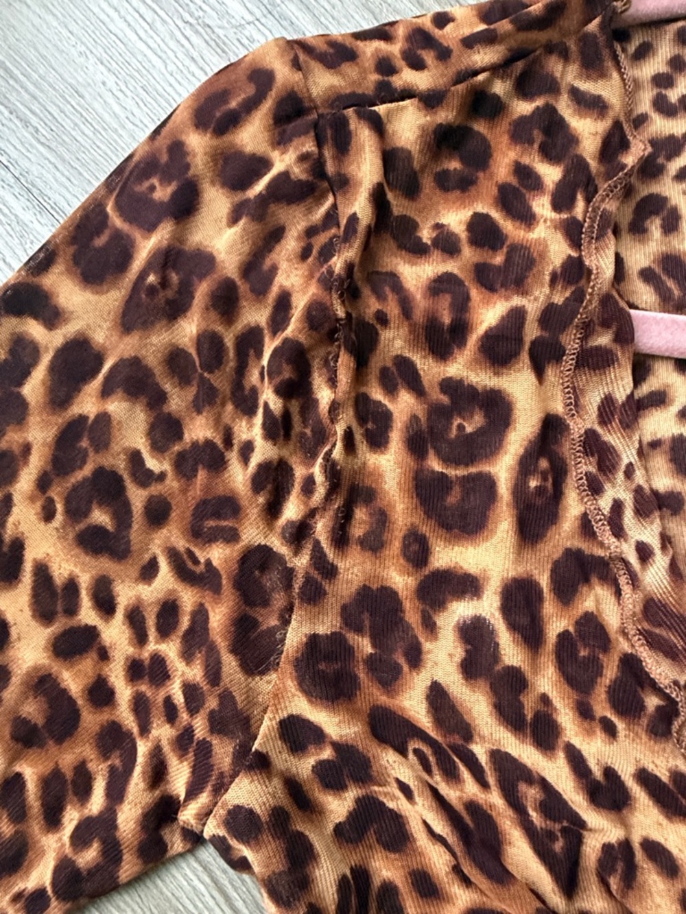 Brown Sheer Leopard Tie-Front Sheer Crop Top with Bell Sleeves - Picture 8 of 9